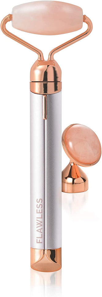 Roller de Massage Visage en Quartz Rose Authentique, avec technologie micro-vibrations