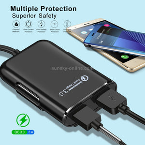 Chargeur de voiture USB 1,8 m 8A Max 4 ports avec concentrateur USB extensible pour le chargement des sièges avant et arrière (noir)