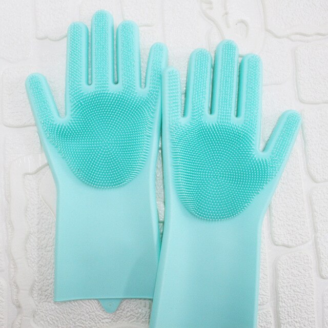 Gants magiques réutilisables en silicone avec brosse de nettoyage