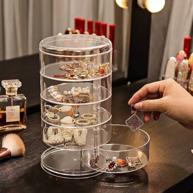 Organisateur de bijoux rotatif à 360 degrés transparent avec boîte à 5 niveaux