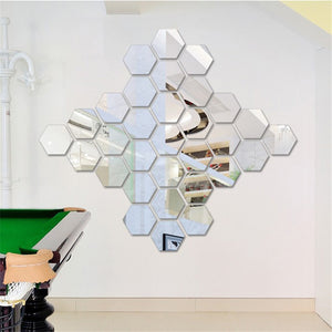 Miroir décoratif argenté hexagona  24pcs