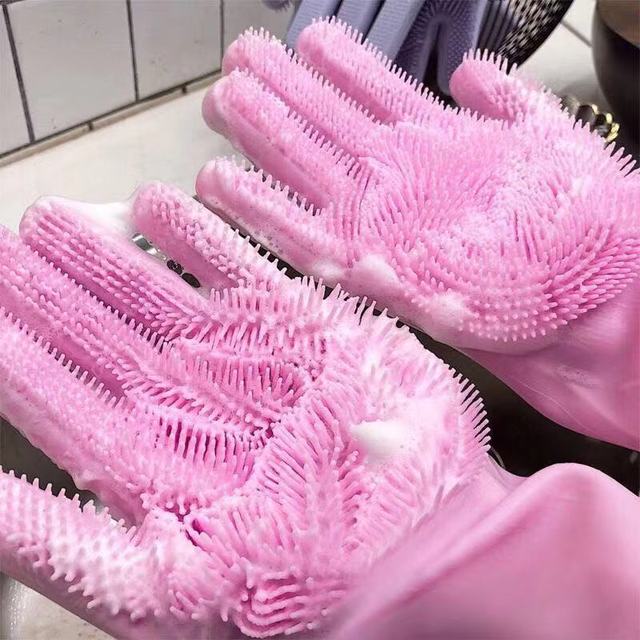 Gants magiques réutilisables en silicone avec brosse de nettoyage