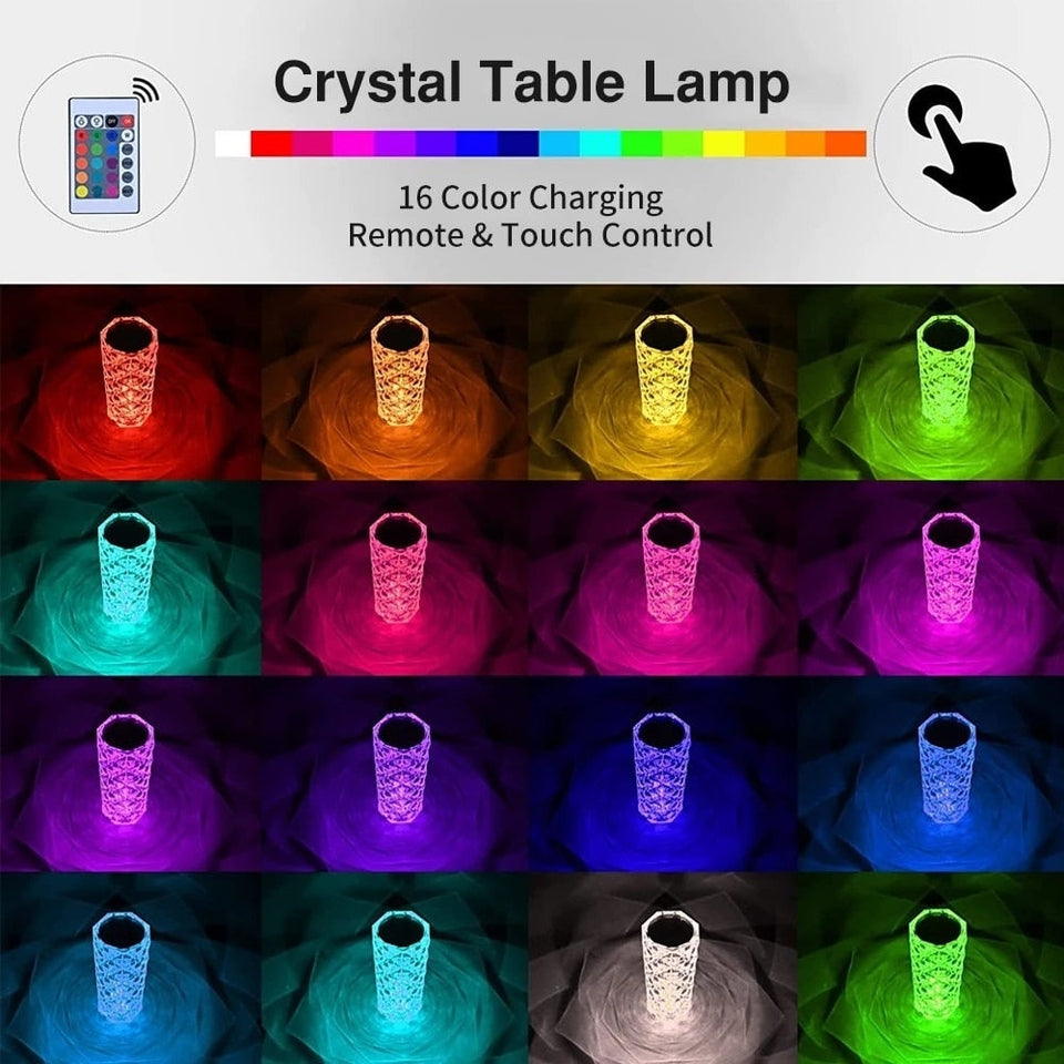 Lampe d'ambiance tactile portable sans fil à effet cristal LED multicolore