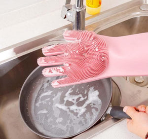 Gants magiques réutilisables en silicone avec brosse de nettoyage