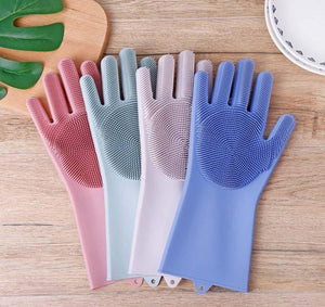 Gants magiques réutilisables en silicone avec brosse de nettoyage