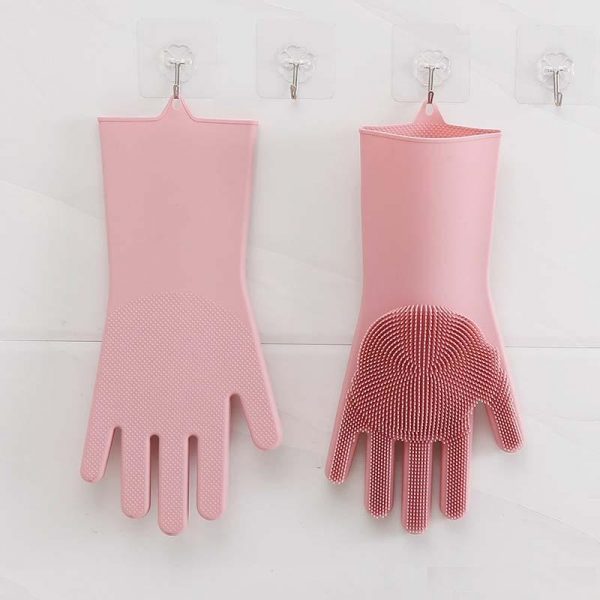 Gants magiques réutilisables en silicone avec brosse de nettoyage